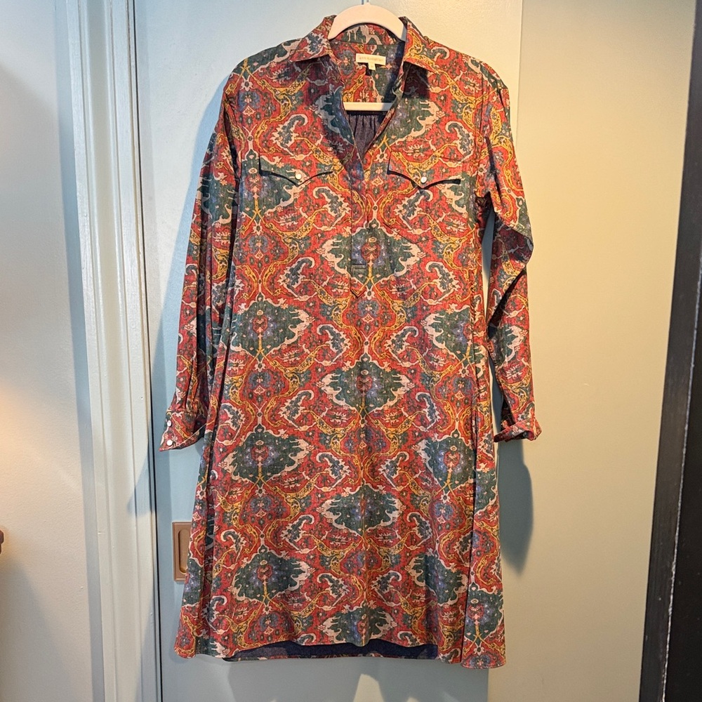 ANN MASHBURN Multicolor Paisley A line Long Sleeve Dress